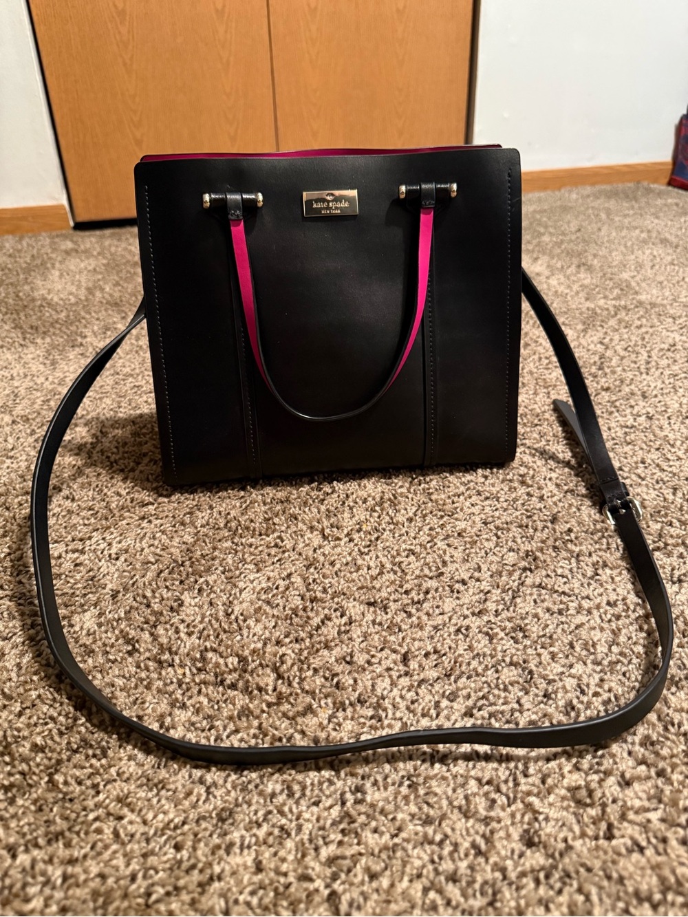 kate spade Black Satchel with Pink Trim and Crossbody Strap